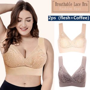 2 Pcs Women Active Bra Sports Extra-elastic Breathable Lace Trim Bra Underwear Comfortable And Traceless Woman Clothing#3