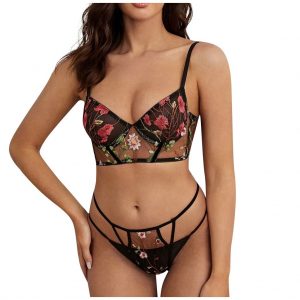 2pc Women Sexy Lingerie Embroider Bra thong Lingerie Sets Underwear G-string Lace Babydoll Nightwear Underwear Bra Brief Sets 2