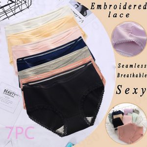 7PC Women Sexy Fashion Solid Color Breathable Soft Stretch Underwear Panties Panties Low-Rise Lingerie Panty Intimates