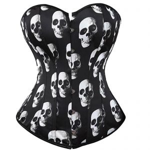 Corset Top Bustier Fashion Satin Skull Print Plus Size Boned Posture Corset Shapewear Outfit Sexy Push Up Slimming Corset