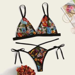 JAYCOSIN Sexy Lingerie Lace Embroidery G-string Thong Temptation Underwear Sleepwear Set Print Bow Shorts V-Neck Tops 20JUN18