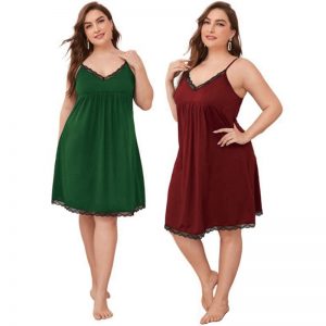 Ladies Summer Sexy V-Neck Lace Plus Size Sleeveless Nightdress Solid Color Women Skin-Friendly Sleepwear New
