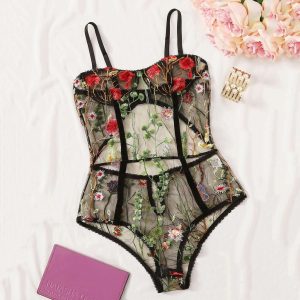 Leechee Women's Underwear Set Sexy Embroidered Bra And Panty Set Push Up Bralette Floral Lingerie Set Sexy Transparent Underwear