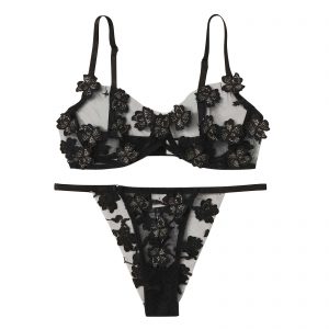 Sexy G-string Flowers Embroidery Bralette Lace Bra Bustier Lingerie Thong Нижнее Белье Для Секса Underwear Women Set Top