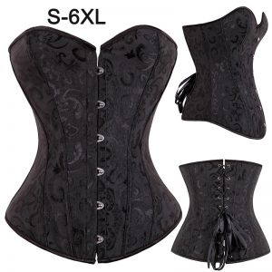 Sexy Jacquard Brocade Bustier Corset Women Slim Corselet Black White Gothic Clothing Lingerie Steampunk Corsets and Bustiers