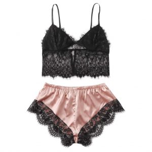 Sexy Ladies Lace Lingerie Silk Underwear Sleepwear Underwear Pajamas Satin Lingerie Sexy Bra Set Women's Sleepwear Sleeveless