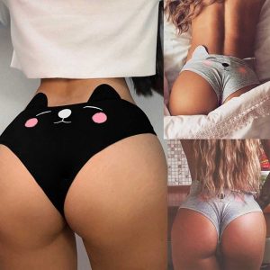 Sexy Panties Women Funny Cat Ear Lingerie Femme G-string Briefs Underwear Short Panties T String Thongs Knickers Woman Intimates