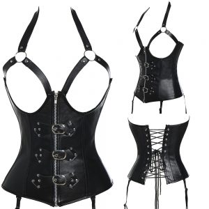 Sexy Plus Size Steampunk Gothic Corset Bustier Steel Boned Leather Waist Trainer Corset Bustier Waist Cincher Shaper Corselet