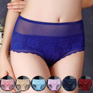 Sexy Women Transparent Underwear Large Plus Size Panties Lace Elastic Soft High Waist Solid Colors Lace Briefs 25PCS