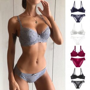 Women Lace Bra Set Underwear Backless Vest Sexy Panties Lingerie Briefs Female Intimates Solid Color Comfortable Adjustable Bra