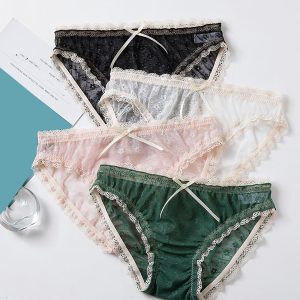Women Plus Size Panties Lingerie Intimates Sexy Lace Hollow Bowknot Low Waist Briefs Panties Breathable Underwear Women Briefs
